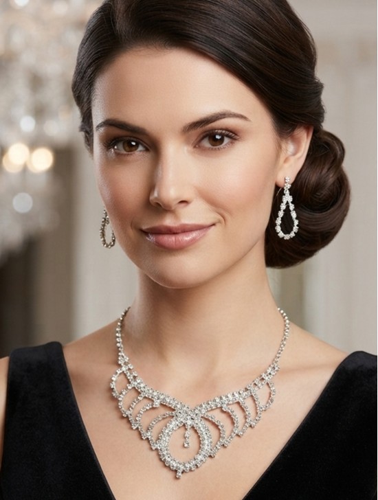 Adjustable Rhinestone Necklace And Earring Set Adjustable Rhinestone Necklace And Earring Set